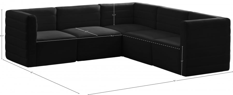 Quincy Black Velvet Modular Cloud-Like Comfort Sectional from Meridian - Luna Furniture