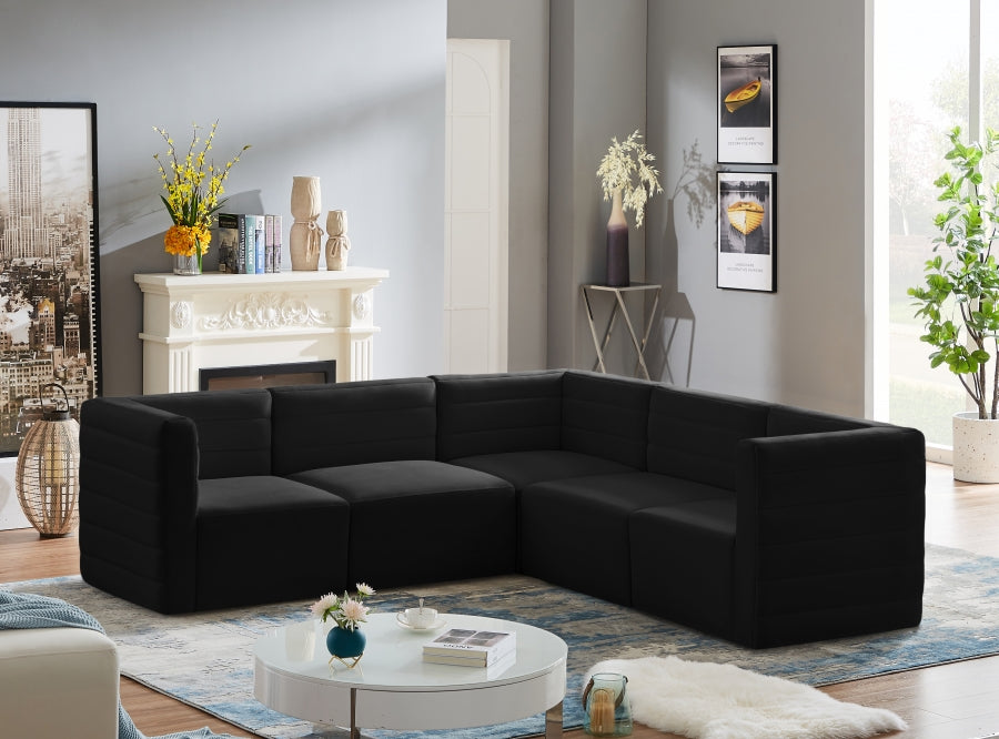 Quincy Black Velvet Modular Cloud-Like Comfort Sectional from Meridian - Luna Furniture