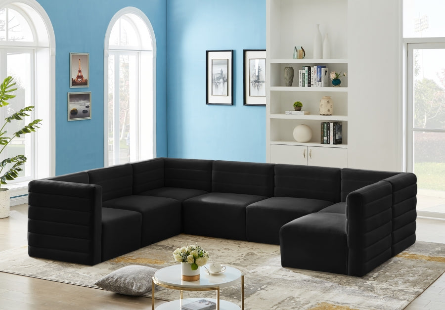 Quincy Black Velvet Modular Cloud-Like Comfort Sectional from Meridian - Luna Furniture