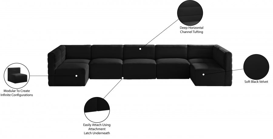 Quincy Black Velvet Modular Cloud-Like Comfort Sectional from Meridian - Luna Furniture