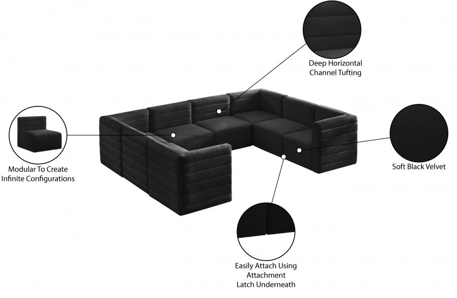 Quincy Black Velvet Modular Cloud-Like Comfort Sectional from Meridian - Luna Furniture