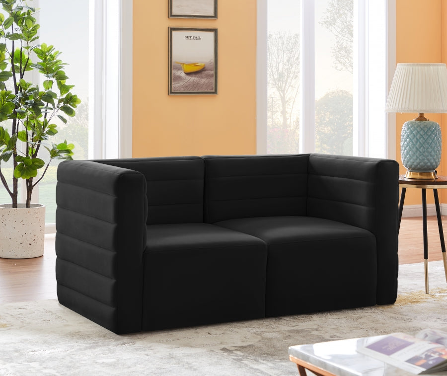 Quincy Black Velvet Modular Cloud-Like Comfort Sofa from Meridian - Luna Furniture