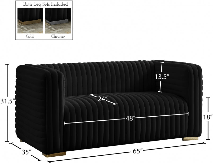 Ravish Black Velvet Loveseat from Meridian - Luna Furniture