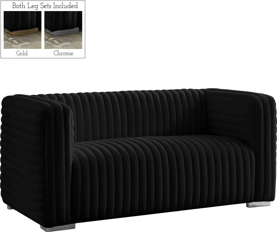 Ravish Black Velvet Loveseat from Meridian - Luna Furniture