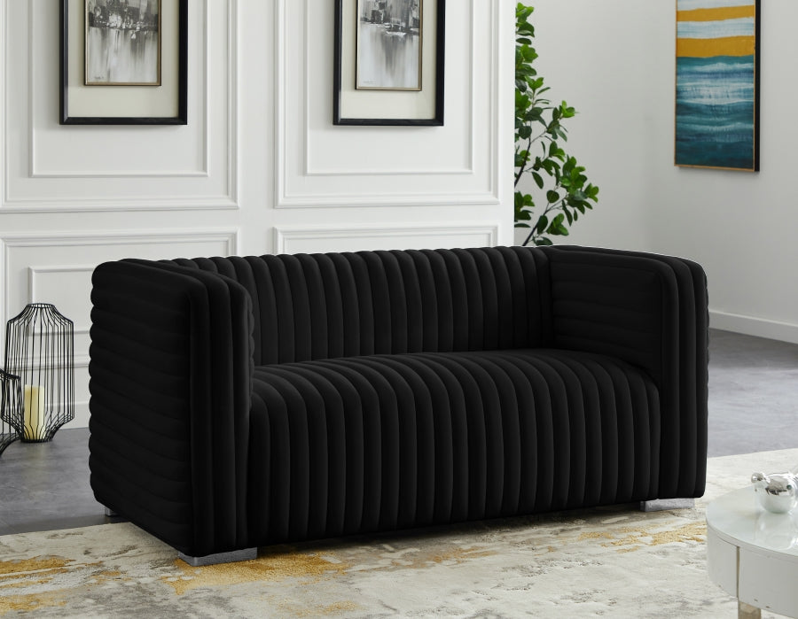 Ravish Black Velvet Loveseat from Meridian - Luna Furniture