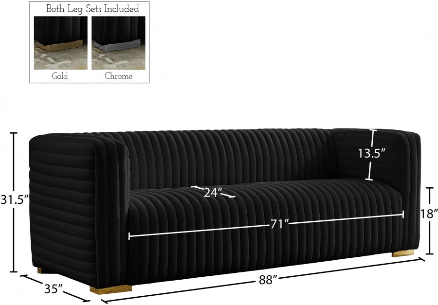 Ravish Black Velvet Sofa from Meridian - Luna Furniture