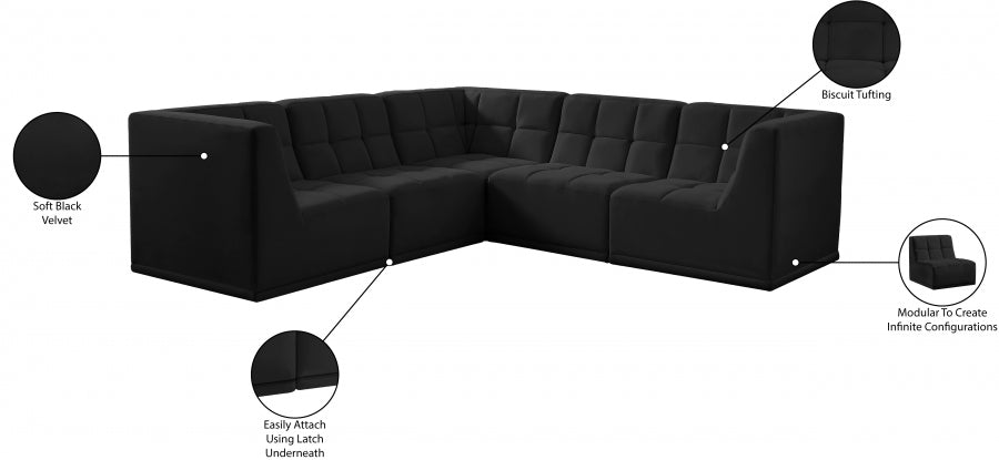 Relax Black Velvet Modular Sectional from Meridian - Luna Furniture