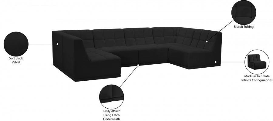 Relax Black Velvet Modular Sectional from Meridian - Luna Furniture