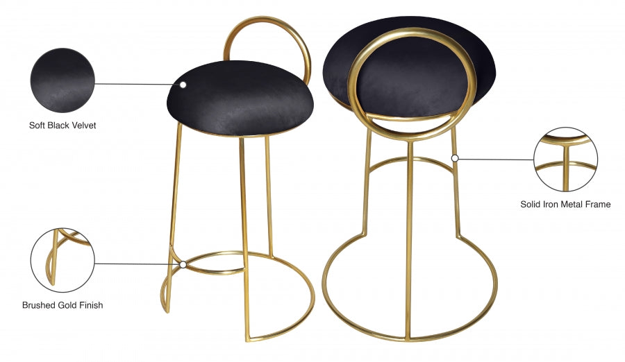 Ring Black Velvet Counter Stool from Meridian - Luna Furniture