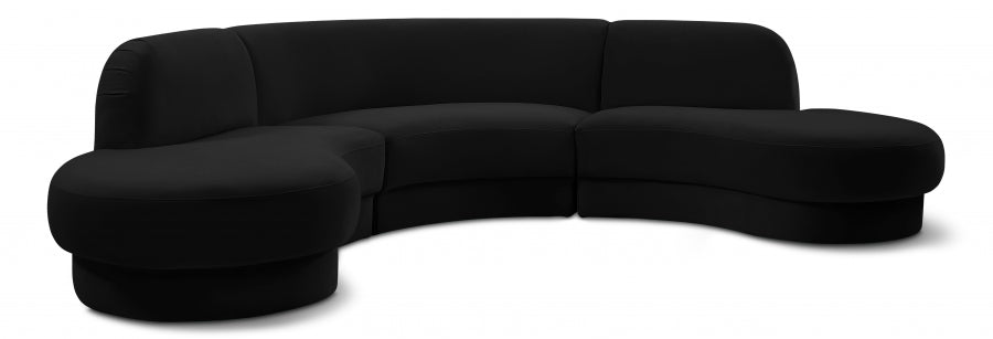 Rosa Black Velvet 3pc. Sectional from Meridian - Luna Furniture