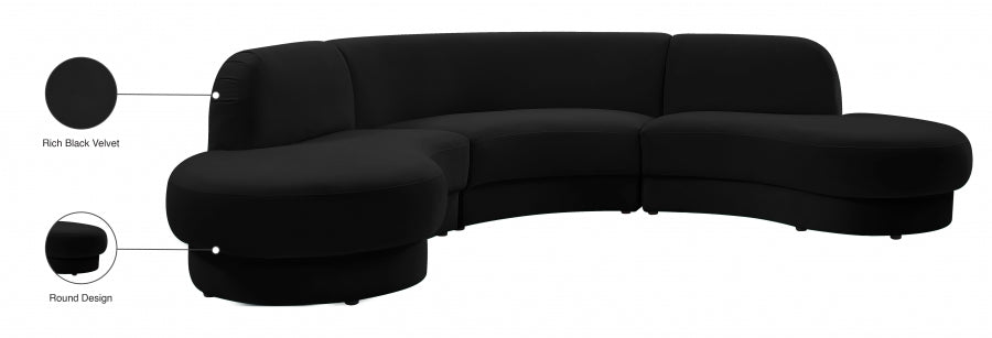 Rosa Black Velvet 3pc. Sectional from Meridian - Luna Furniture