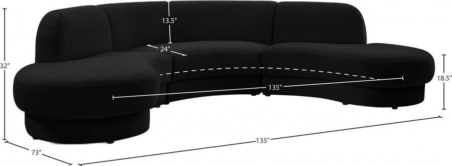 Rosa Black Velvet 3pc. Sectional from Meridian - Luna Furniture