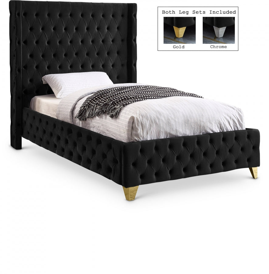 Savan Black Velvet Twin Bed from Meridian - Luna Furniture