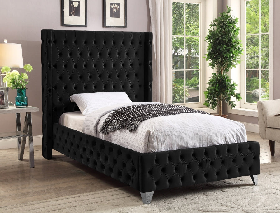 Savan Black Velvet Twin Bed from Meridian - Luna Furniture