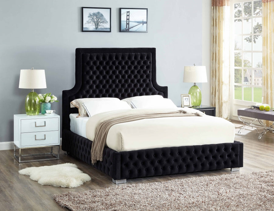 Sedona Black Velvet Queen Bed from Meridian - Luna Furniture