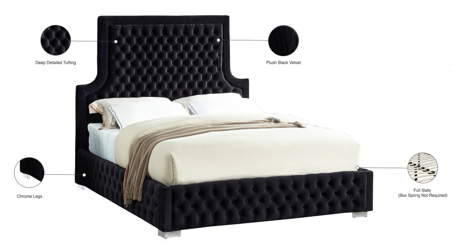 Sedona Black Velvet Queen Bed from Meridian - Luna Furniture