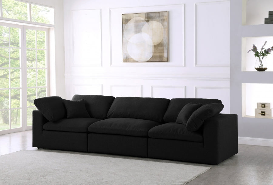 Serene Black Linen Textured Deluxe Modular Down Filled Cloud-Like Comfort Overstuffed 119" Sofa from Meridian - Luna Furniture