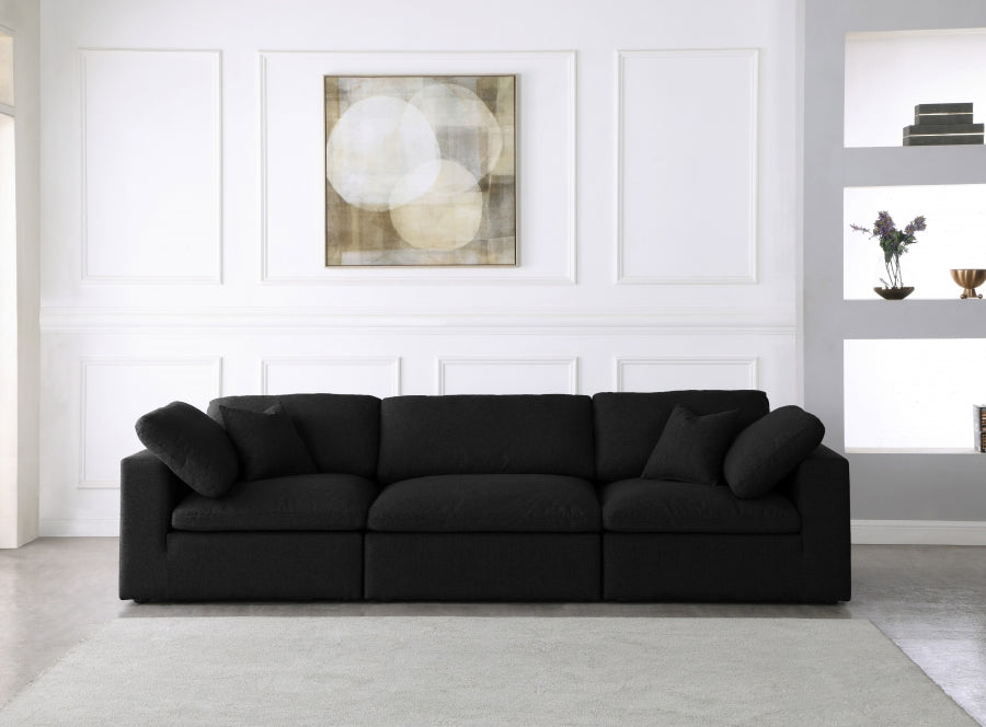 Serene Black Linen Textured Deluxe Modular Down Filled Cloud-Like Comfort Overstuffed 119" Sofa from Meridian - Luna Furniture