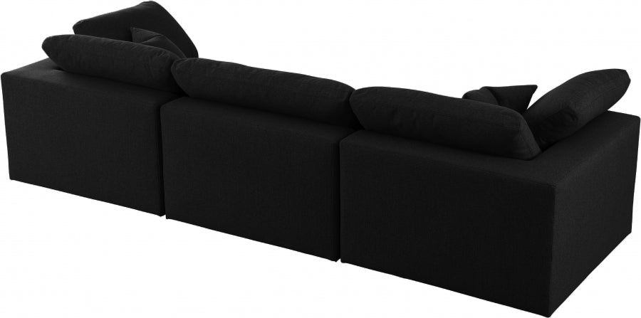 Serene Black Linen Textured Deluxe Modular Down Filled Cloud-Like Comfort Overstuffed 119" Sofa from Meridian - Luna Furniture