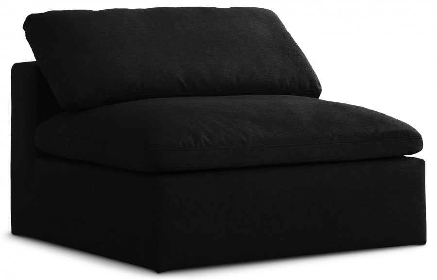 Serene Black Linen Textured Deluxe Modular Down Filled Cloud-Like Comfort Overstuffed Armless Chair from Meridian - Luna Furniture