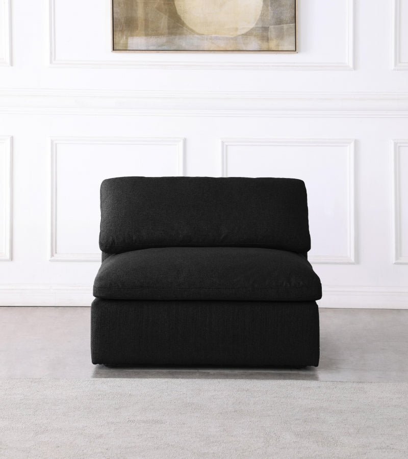 Serene Black Linen Textured Deluxe Modular Down Filled Cloud-Like Comfort Overstuffed Armless Chair from Meridian - Luna Furniture