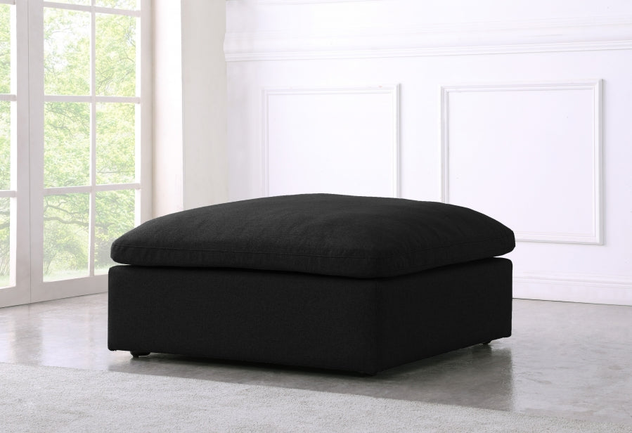 Serene Black Linen Textured Deluxe Modular Down Filled Cloud-Like Comfort Overstuffed Ottoman from Meridian - Luna Furniture