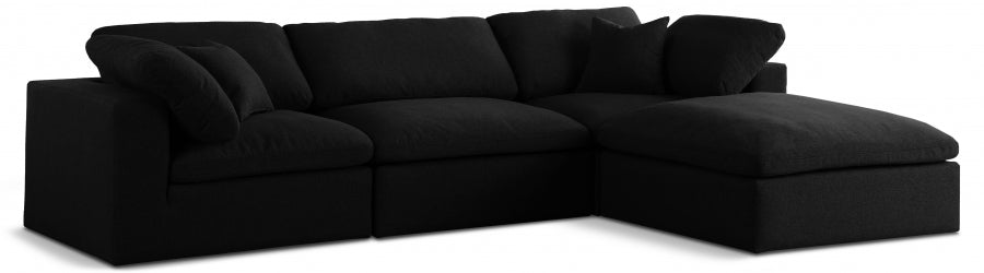 Serene Black Linen Textured Deluxe Modular Down Filled Cloud-Like Comfort Overstuffed Reversible Sectional from Meridian - Luna Furniture