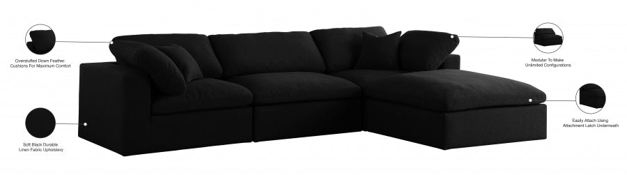 Serene Black Linen Textured Deluxe Modular Down Filled Cloud-Like Comfort Overstuffed Reversible Sectional from Meridian - Luna Furniture