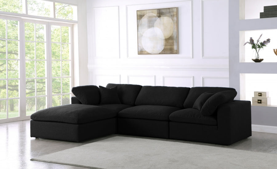 Serene Black Linen Textured Deluxe Modular Down Filled Cloud-Like Comfort Overstuffed Reversible Sectional from Meridian - Luna Furniture