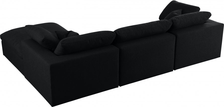 Serene Black Linen Textured Deluxe Modular Down Filled Cloud-Like Comfort Overstuffed Reversible Sectional from Meridian - Luna Furniture