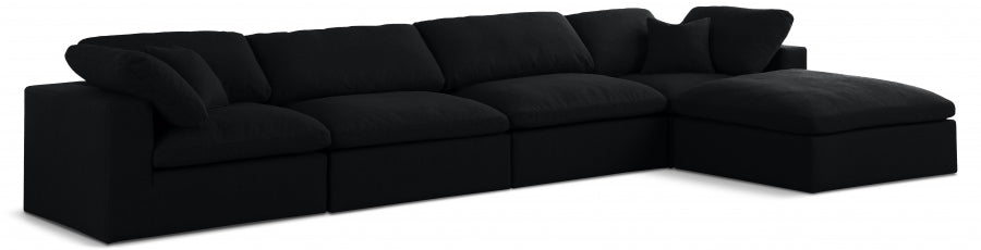 Serene Black Linen Textured Deluxe Modular Down Filled Cloud-Like Comfort Overstuffed Reversible Sectional from Meridian - Luna Furniture