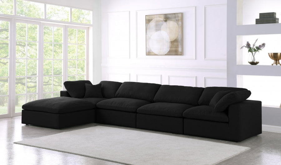 Serene Black Linen Textured Deluxe Modular Down Filled Cloud-Like Comfort Overstuffed Reversible Sectional from Meridian - Luna Furniture