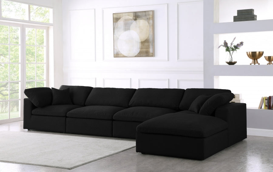 Serene Black Linen Textured Deluxe Modular Down Filled Cloud-Like Comfort Overstuffed Reversible Sectional from Meridian - Luna Furniture