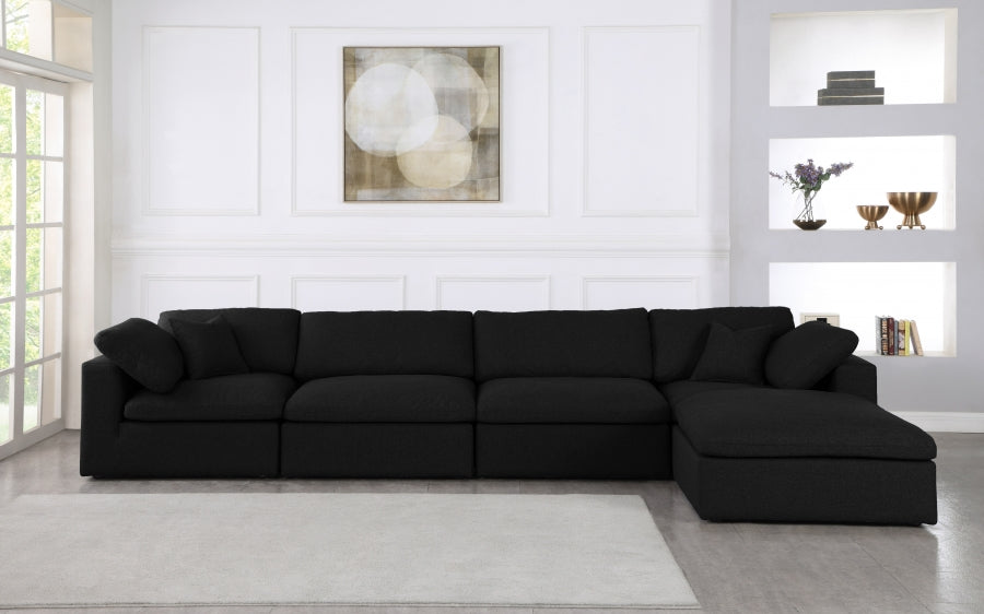 Serene Black Linen Textured Deluxe Modular Down Filled Cloud-Like Comfort Overstuffed Reversible Sectional from Meridian - Luna Furniture