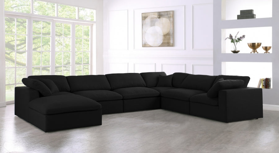 Serene Black Linen Textured Deluxe Modular Down Filled Cloud-Like Comfort Overstuffed Reversible Sectional from Meridian - Luna Furniture