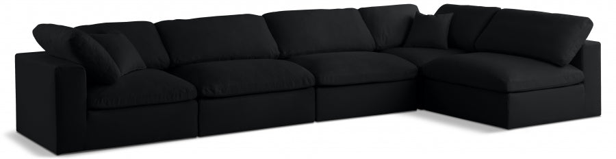 Serene Black Linen Textured Deluxe Modular Down Filled Cloud-Like Comfort Overstuffed Sectional from Meridian - Luna Furniture