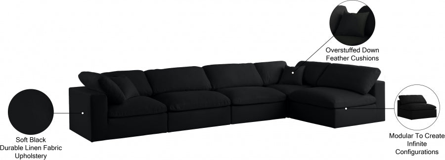 Serene Black Linen Textured Deluxe Modular Down Filled Cloud-Like Comfort Overstuffed Sectional from Meridian - Luna Furniture