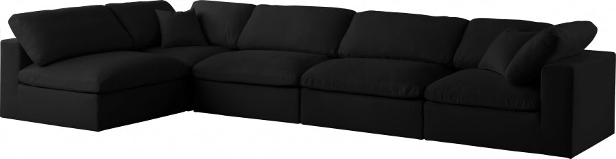 Serene Black Linen Textured Deluxe Modular Down Filled Cloud-Like Comfort Overstuffed Sectional from Meridian - Luna Furniture