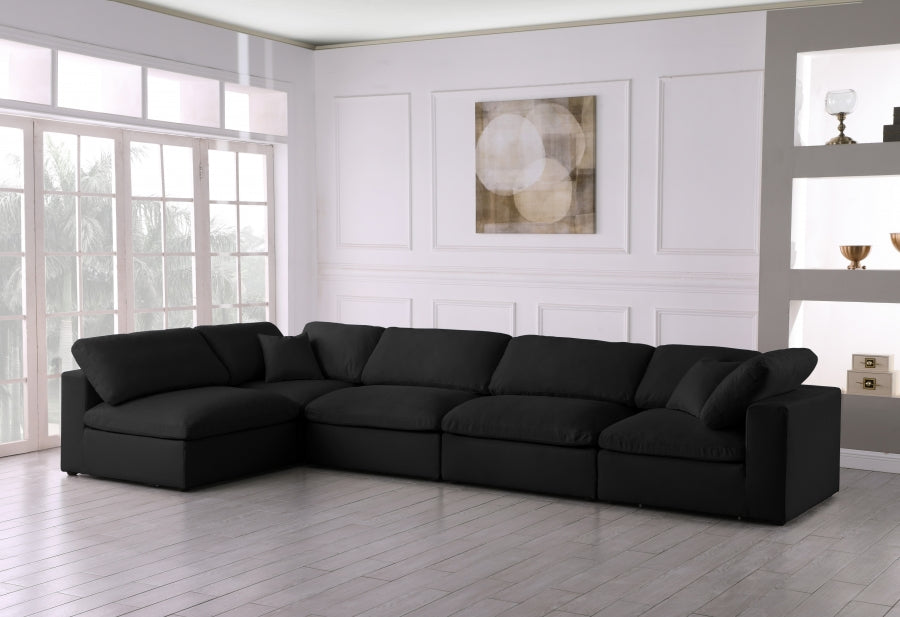 Serene Black Linen Textured Deluxe Modular Down Filled Cloud-Like Comfort Overstuffed Sectional from Meridian - Luna Furniture