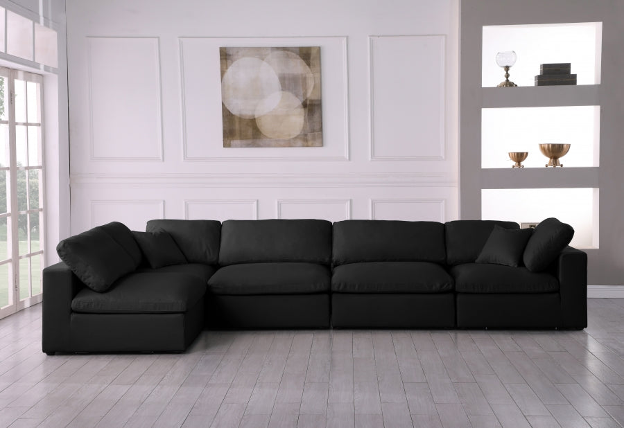 Serene Black Linen Textured Deluxe Modular Down Filled Cloud-Like Comfort Overstuffed Sectional from Meridian - Luna Furniture