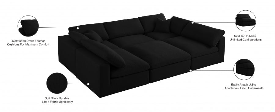 Serene Black Linen Textured Deluxe Modular Down Filled Cloud-Like Comfort Overstuffed Sectional from Meridian - Luna Furniture