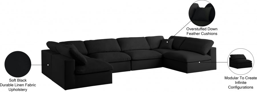 Serene Black Linen Textured Deluxe Modular Down Filled Cloud-Like Comfort Overstuffed Sectional from Meridian - Luna Furniture