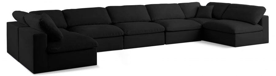 Serene Black Linen Textured Deluxe Modular Down Filled Cloud-Like Comfort Overstuffed Sectional from Meridian - Luna Furniture