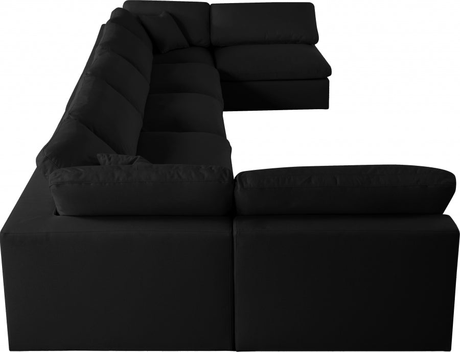 Serene Black Linen Textured Deluxe Modular Down Filled Cloud-Like Comfort Overstuffed Sectional from Meridian - Luna Furniture