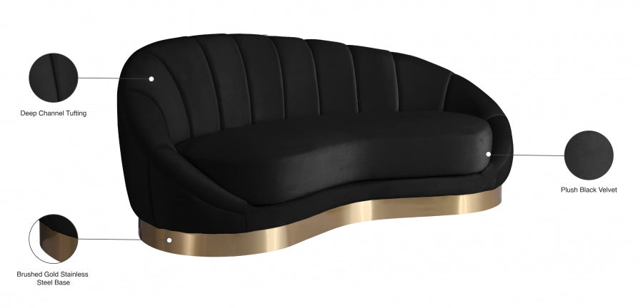 Shelly Black Velvet Chaise from Meridian - Luna Furniture