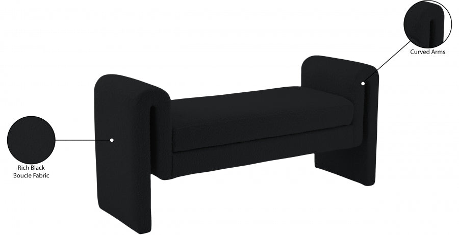 Stylus Black Boucle Fabric 51" Bench from Meridian - Luna Furniture