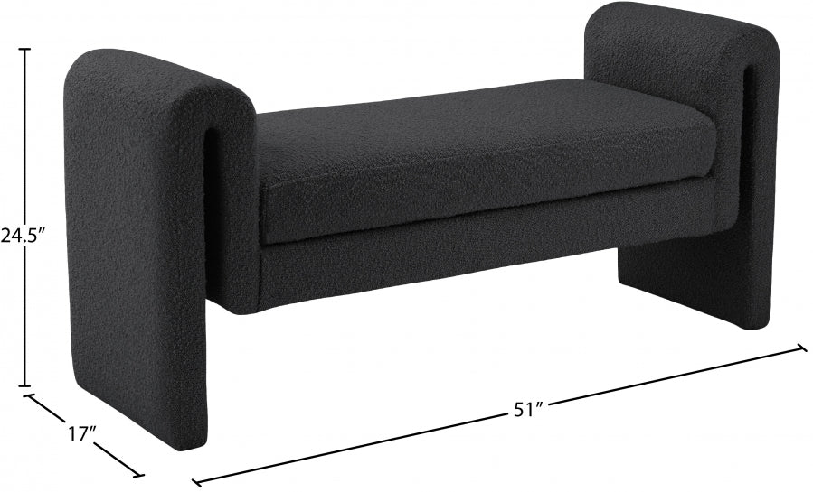 Stylus Black Boucle Fabric 51" Bench from Meridian - Luna Furniture