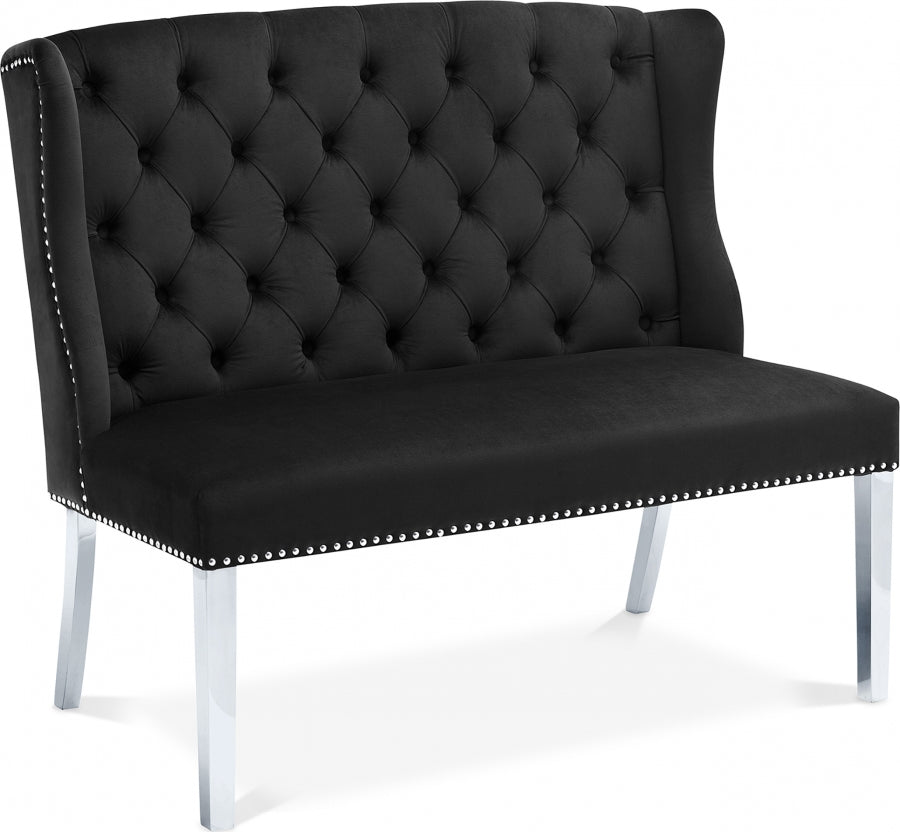 Suri Black Velvet Settee Bench from Meridian - Luna Furniture