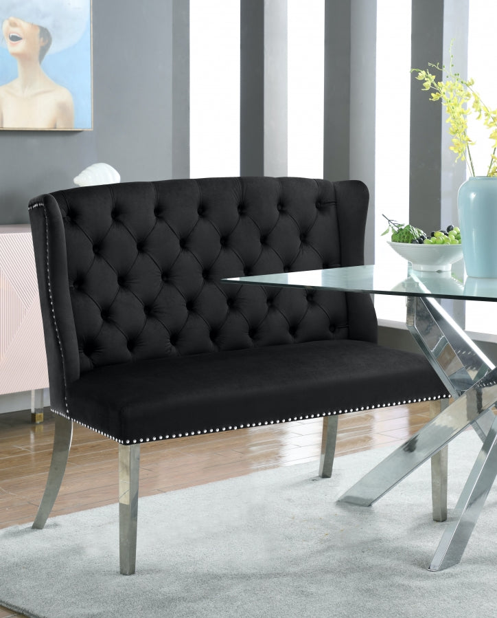 Suri Black Velvet Settee Bench from Meridian - Luna Furniture