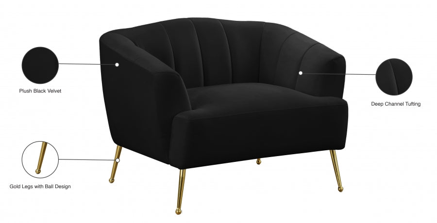 Tori Black Velvet Chair from Meridian - Luna Furniture